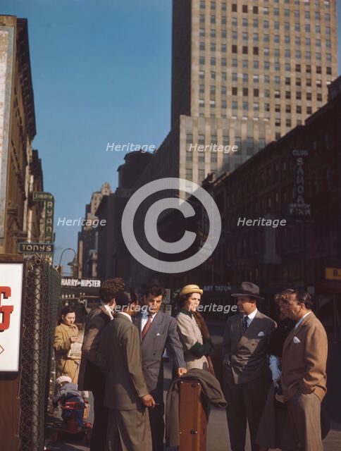 Portrait of Joe Marsala, Adele Girard, and Toots Thielemans, 52nd Street, New York, N.Y., ca. 1948. Creator: William Paul Gottlieb.