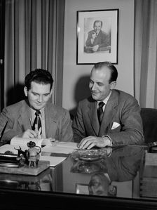 Portrait of Joe Mooney and Milt Gabler(?), Decca office(?), New York, N.Y., ca. Dec. 1946. Creator: William Paul Gottlieb