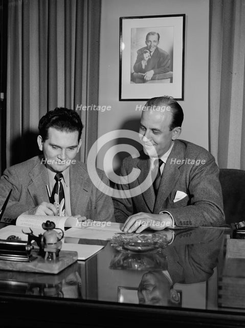 Portrait of Joe Mooney and Milt Gabler(?), Decca office(?), New York, N.Y., ca. Dec. 1946. Creator: William Paul Gottlieb.