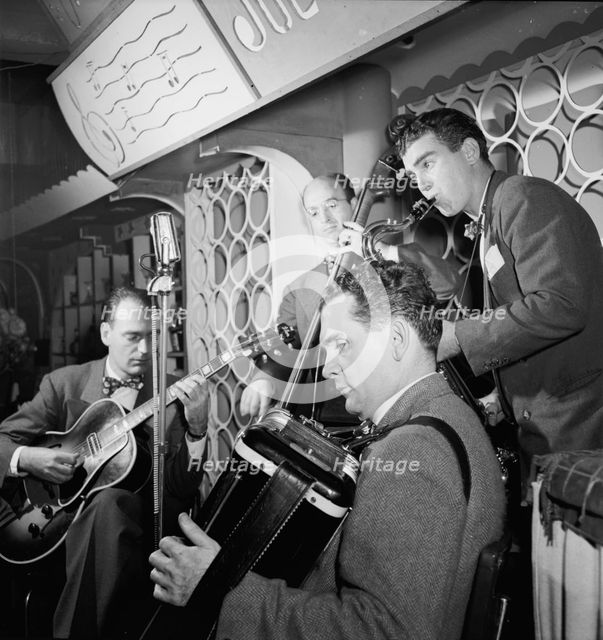 Portrait of Joe Mooney, Gaeton (Gate) Frega, and Andy Fitzgerald, Dixon's Steak House(?), N.Y., 1946 Creator: William Paul Gottlieb.