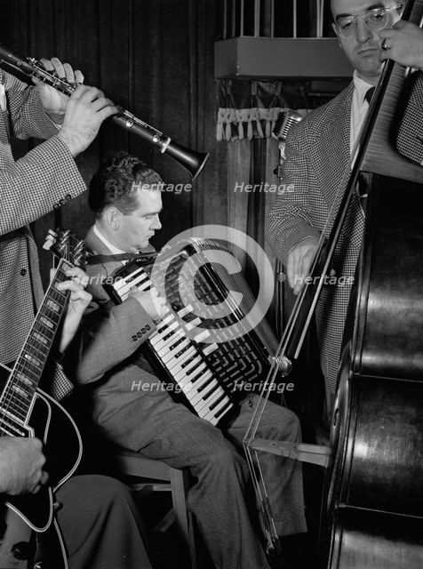 Portrait of Joe Mooney, Gaeton (Gate) Frega, and Andy Fitzgerald, Eddie Condon's, N.Y., 1947. Creator: William Paul Gottlieb.