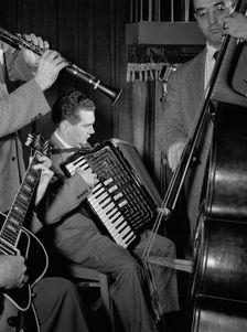 Portrait of Joe Mooney, Gaeton (Gate) Frega, and Andy Fitzgerald, Eddie Condon's, N.Y., 1947. Creator: William Paul Gottlieb