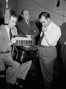 Portrait of Joe Mooney, Milt Gabler, and Morty Palitz, Decca studio, New York, N.Y., ca. Dec. 1946. Creator: William Paul Gottlieb