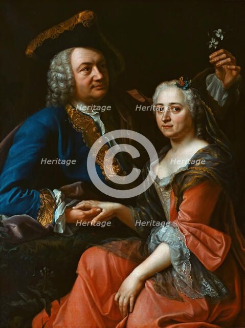 Portrait of Johann Christoph Gottsched (1700-1766) with his wife Luise, c.1750. Creator: Anonymous.
