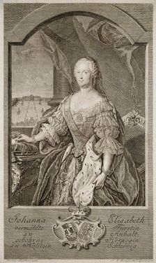 Portrait of Johanna-Elizabeth, Electress of Anhalt-Zerbst (1712-1760), Mother of Catherine II, 1756. Creator: Bernigeroth, Johann Martin (1713-1767)