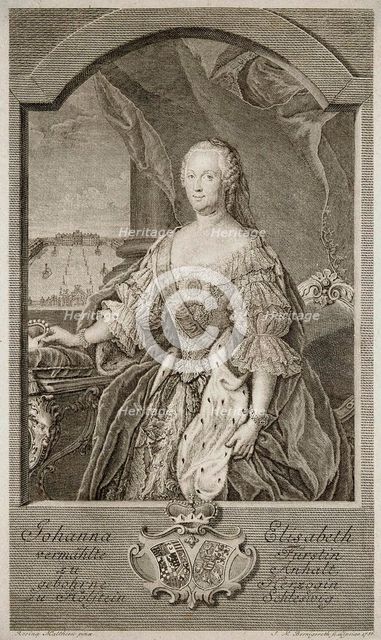 Portrait of Johanna-Elizabeth, Electress of Anhalt-Zerbst (1712-1760), Mother of Catherine II, 1756. Creator: Bernigeroth, Johann Martin (1713-1767).