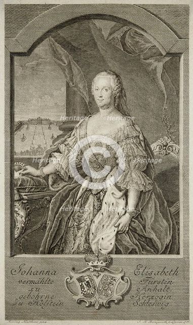 Portrait of Johanna-Elizabeth, Electress of Anhalt-Zerbst (1712-1760), Mother of Catherine II, 1756. Artist: Bernigeroth, Johann Martin (1713-1767)
