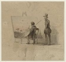 Portrait of Johannes Franciscus Hoppenbrouwers in front of his easel and A. van den Berg..., 1865. Creator: Louis Apol