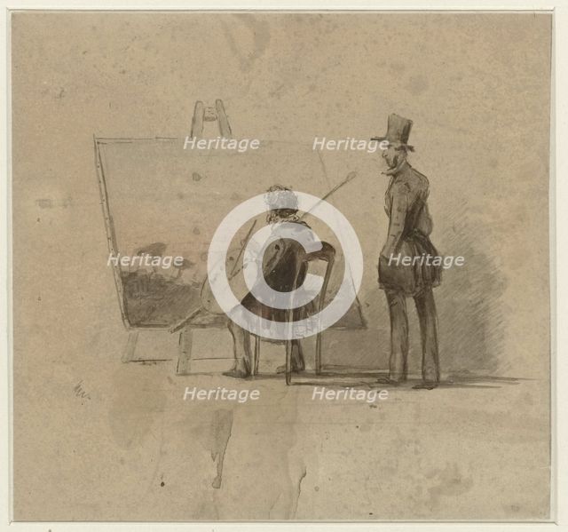 Portrait of Johannes Franciscus Hoppenbrouwers in front of his easel and A. van den Berg..., 1865. Creator: Louis Apol.