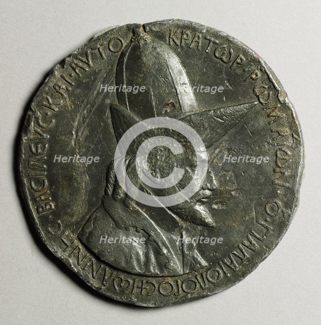 Portrait of John VIII Palaoelogus, Emperor of Constantinople, 1424-1428 (obverse) and (reverse), c.1 Creator: Pisanello (Italian, Ferrara, c. 1395-1455).