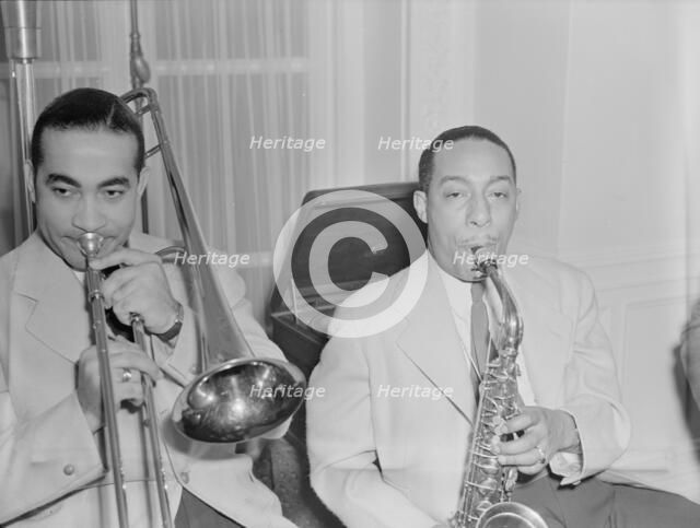 Portrait of Johnny Hodges and Lawrence Brown, Turkish Embassy, Washington, D.C., 1930. Creator: William Paul Gottlieb.