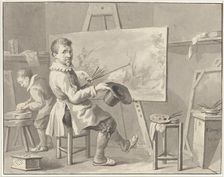 Portrait of Joost Corneliszn. Droochsloot in his studio sitting behind an easel with..., 1780-1848. Creator: Martinus Schouman