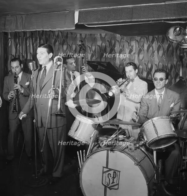 Portrait of Jack Teagarden, Peanuts Hucko, Jack Lesberg, and Max Kaminsky, Famous Door, N.Y., 1947. Creator: William Paul Gottlieb.