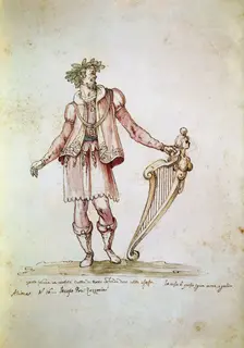 Portrait of Jacopo Peri (1561-1633). Costume design of Arion in the 5th Intermedio of La Pellegrina