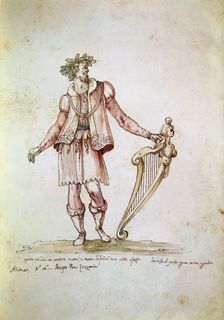 Portrait of Jacopo Peri (1561-1633). Costume design of Arion in the 5th Intermedio of La Pellegrina