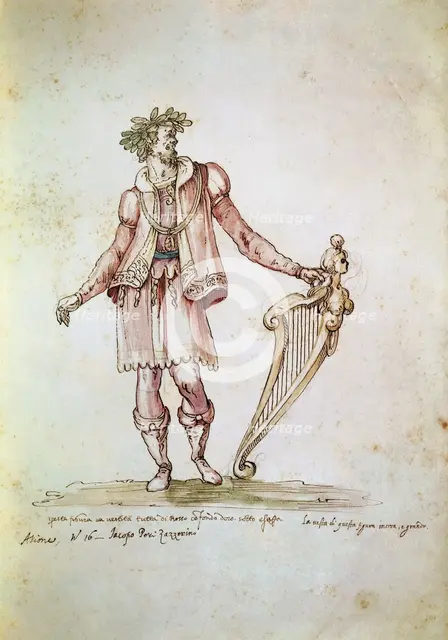 Portrait of Jacopo Peri (1561-1633). Costume design of Arion in the 5th Intermedio of La Pellegrina,