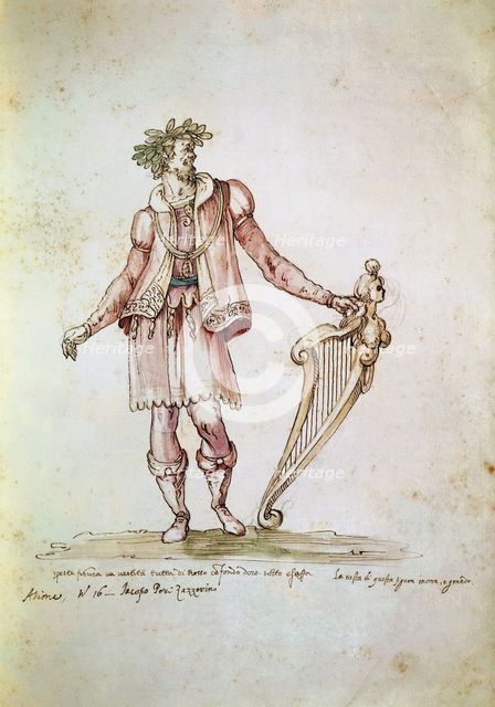 Portrait of Jacopo Peri (1561-1633). Costume design of Arion in the 5th Intermedio of La Pellegrina,