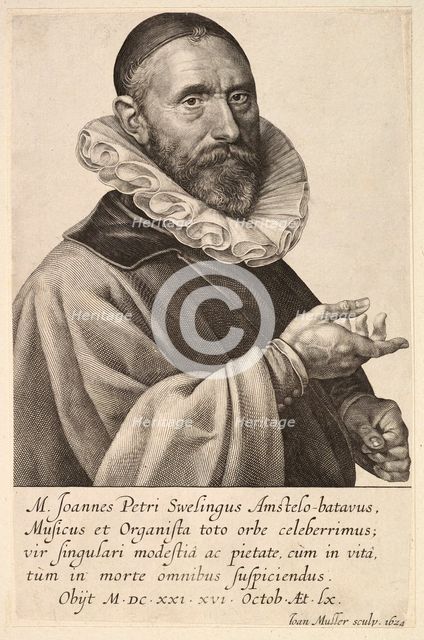 Portrait of Jans Pietersz Sweelinck, pub. 1624. Creator: Jan Muller (1571 - 1628).