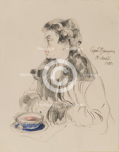 Portrait of Jevdokia Sergeyevna Morozova (1885-1959), 1918. Artist: Vinogradov, Sergei Arsenyevich (1869-1938)