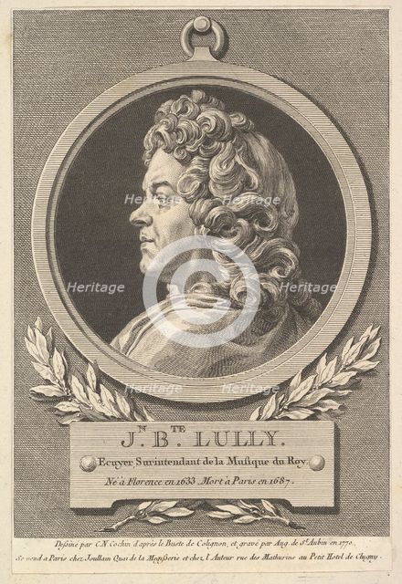 Portrait of Jean-Baptiste Lully, 1770. Creator: Augustin de Saint-Aubin.