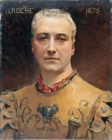 Portrait of Jules Laroche (1841-1925), member of the Comédie-Française, in stage costume, c1885. Creator: Aime Morot