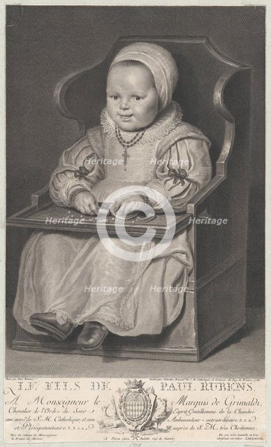 Portrait of one of Cornelis de Vos' children (probably), seated in a baby chair, 1762. Creator: Manuel Salvador Carmona.