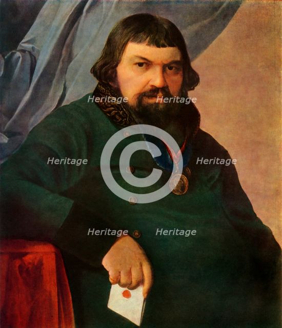 'Portrait of Obrazstsov, a Merchant from Rshev', 1830s?, (1965).  Creator: Aleksey Venetsianov.