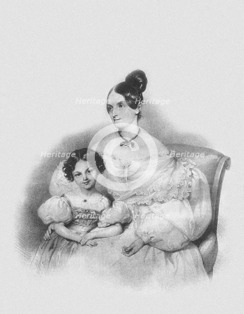 Portrait of Olga Narychkina (Potocki) with their daughter Sophie (1802-1861), 1835. Artist: Kriehuber, Josef (1800-1876)