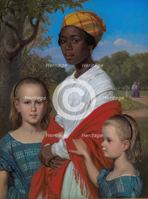 Portrait of Otto Marstrand's two Daughters and their West-Indian Nanny, Justina...Copenhagen, 1857. Creator: Wilhelm Marstrand.