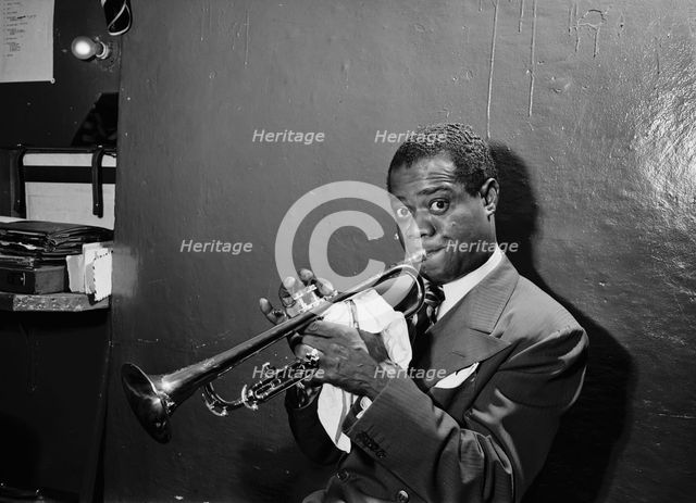 Portrait of Louis Armstrong, Aquarium, New York, N.Y., ca. July 1946. Creator: William Paul Gottlieb.