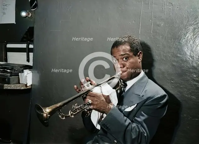 Portrait of Louis Armstrong, Aquarium, New York, N.Y., ca. July 1946. Creator: William Paul Gottlieb.