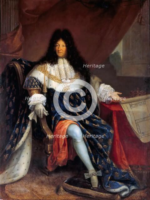 Portrait of Louis XIV Holding the Plan for the Maison Royale de Saint-Louis at Saint-Cyr. Artist: Jollain, Nicolas-René (1732-1804)