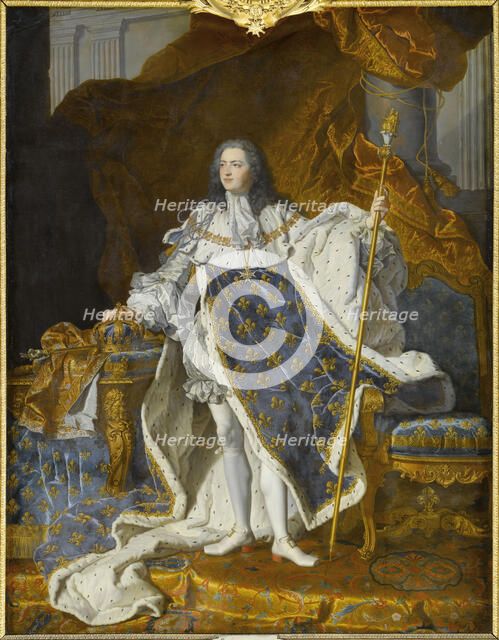 Portrait of Louis XV in his royal costume. Artist: Rigaud, Hyacinthe François Honoré (1659-1743)
