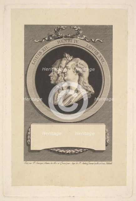 Portrait of Louis XVI, Henri IV, and Louis XII, 1791. Creator: Augustin de Saint-Aubin.