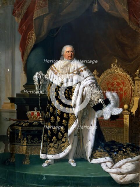 Portrait of Louis XVIII (1755-1824) in coronation robes. Artist: Lefévre, Robert (1756-1830)