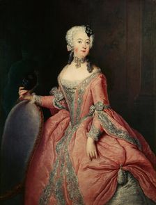 Portrait of Louisa Ulrika of Prussia (1720-1782) with a mask in her hand, ca 1744. Creator: Pesne, Antoine (1683-1757)