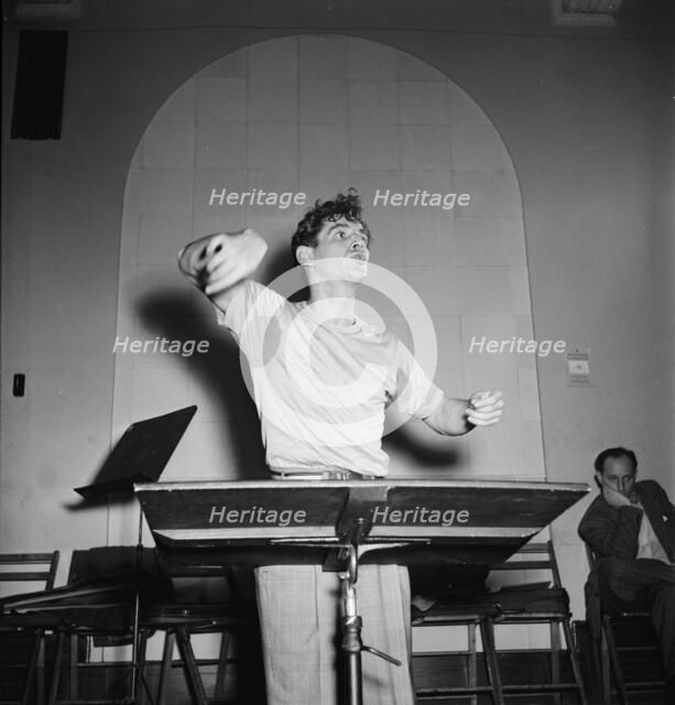 Portrait of Leonard Bernstein, Carnegie Hall, New York, N.Y., 1946. Creator: William Paul Gottlieb.