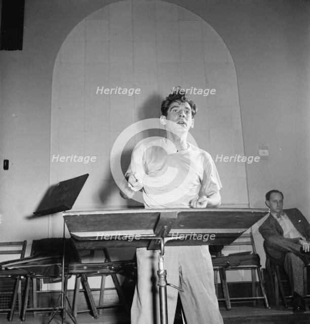 Portrait of Leonard Bernstein, Carnegie Hall, New York, N.Y., 1946. Creator: William Paul Gottlieb.