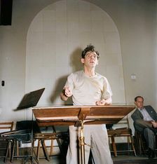Portrait of Leonard Bernstein, Carnegie Hall, New York, N.Y., 1946. Creator: William Paul Gottlieb