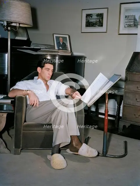 Portrait of Leonard Bernstein in his apartment, New York, N.Y., 1946. Creator: William Paul Gottlieb.