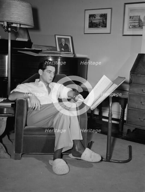 Portrait of Leonard Bernstein in his apartment, New York, N.Y., 1946. Creator: William Paul Gottlieb.