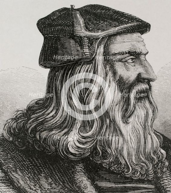 Portrait of Leonardo da Vinci, (1452-1519), Italian artist, architect and inventor, 1877.  Creator: Unknown.