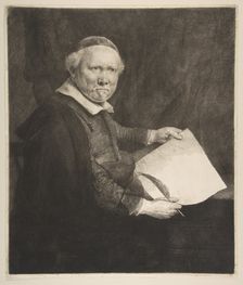 Portrait of Lieven Willemsz van Coppenol, Writing Master (the larger plate), 1658. Creator: Rembrandt Harmensz van Rijn