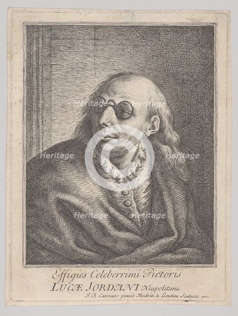 Portrait of Luca Giordano, wearing round spectacles and looking to the left, 1692-1727., 1692-1727. Creator: Giovanni Battista Catenaro.