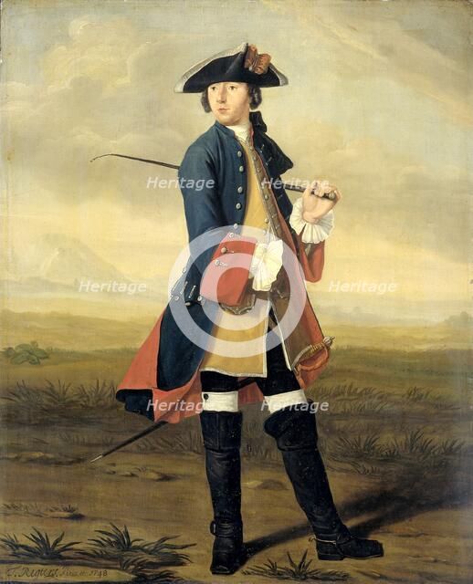 Portrait of Ludolf Backhuysen II, Painter, in the Uniform of the Dragoons, 1748. Creator: Tibout Regters.