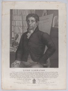 Portrait of Luigi Lagrange, seated with an easel behind him at right with a mathematical e..., 1827. Creators: Luigi Rados, Roberto Focosi