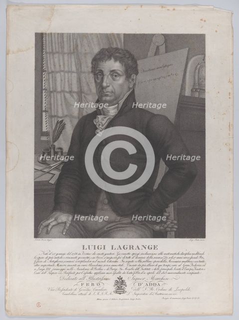 Portrait of Luigi Lagrange, seated with an easel behind him at right with a mathematical e..., 1827. Creators: Luigi Rados, Roberto Focosi.
