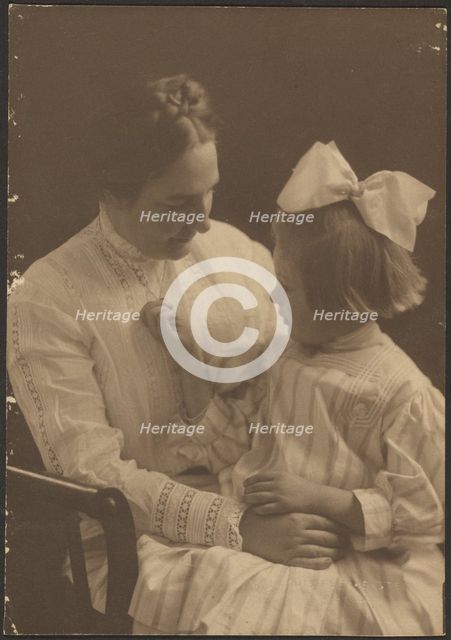 Portrait of Mother and Child with Big Bow, 1907-1924. Creator: Louis Fleckenstein.