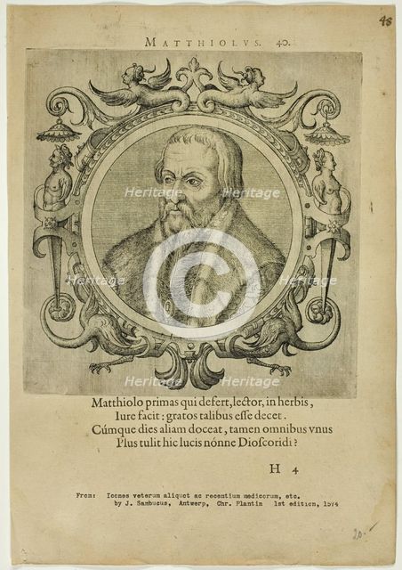 Portrait of Matthiolus, published 1574. Creators: Unknown, Johannes Sambucus.