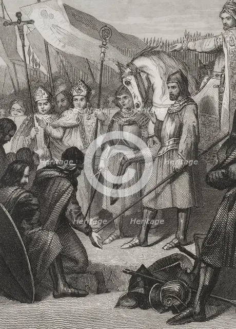 Portrait of Mauregatus of Asturias, the Usurper (?-788), King of Asturias from 783 to 788, 1853.  Creators: Unknown, Antonio Roca Sallent.